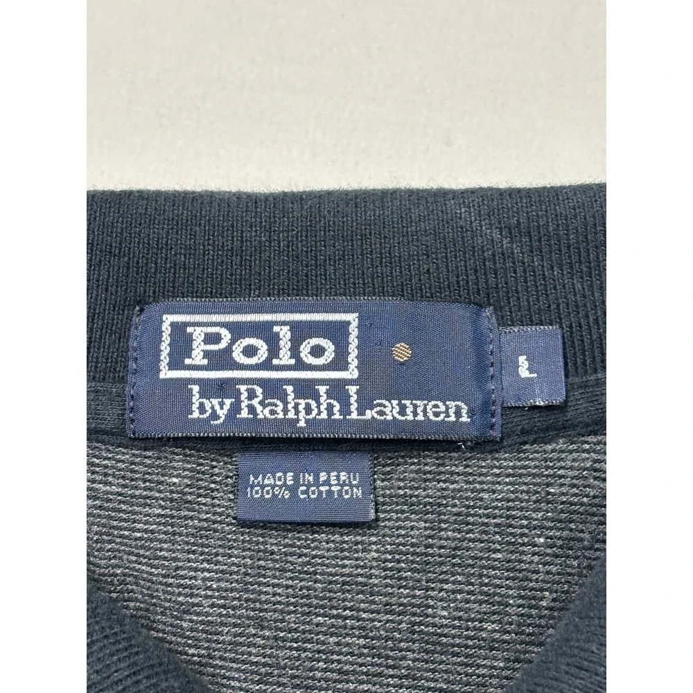 Polo Ralph Lauren Mens Large Long Sleeve Polo Shirt Gray Cotton Pique